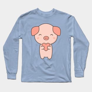 Pig With Kawaii Cute Heart Long Sleeve T-Shirt